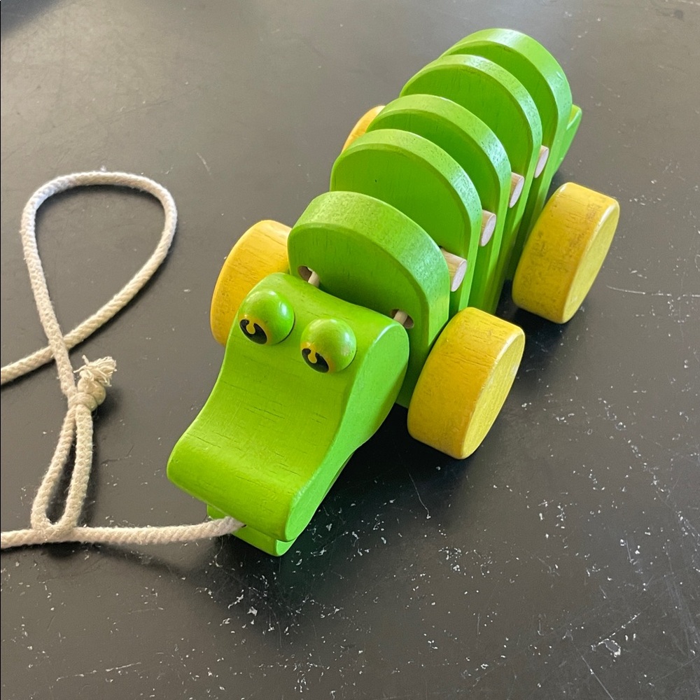 Plan Toys. Green Wooden Pull-Along Crocodile Toy